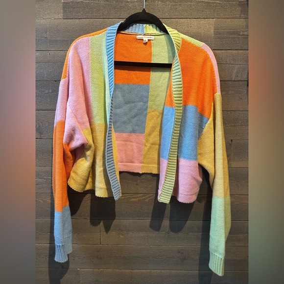 Pacsun L.A. Hearts color block oversized cropped cardigan sweater size small - Picture 1 of 5